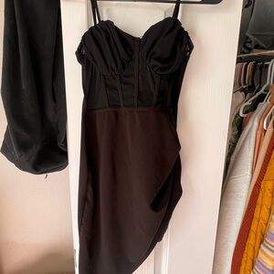 Papaya Black and Brown Asymmetrical Pleated Bustier Dress